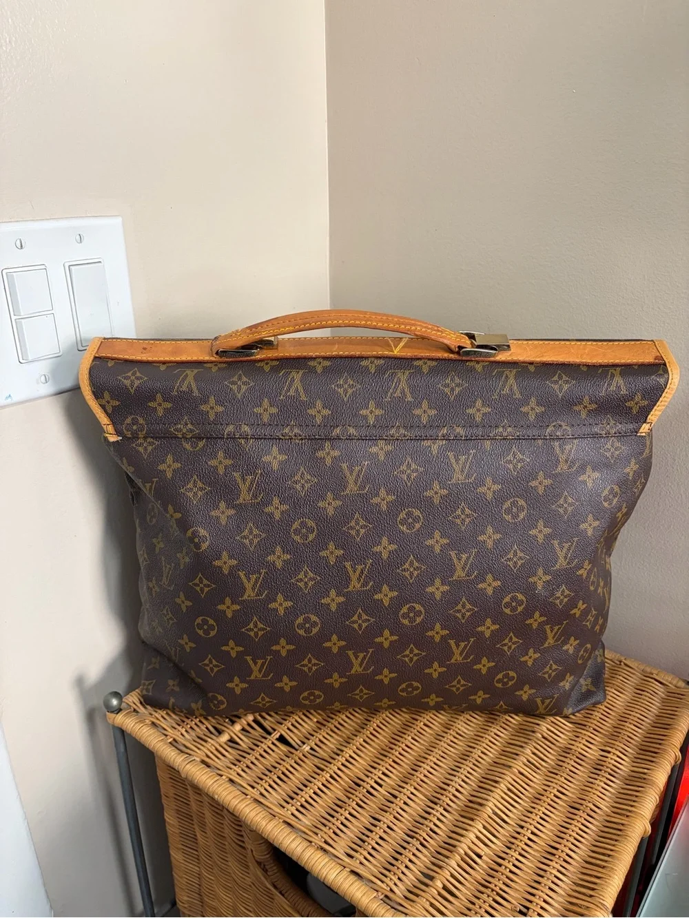 Louis Vuitton Brown Monogram Canvas Briefcase with Tan Leather Trim